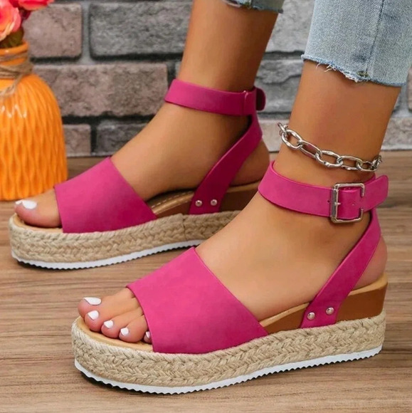 Thick-Bottomed Fish Mouth Rope Wedge Sandals With Thick Sole For Summer - Picture 3 of 5